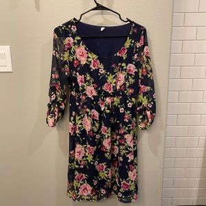 Women’s Pink Blush Floral Dress- Navy and Pink